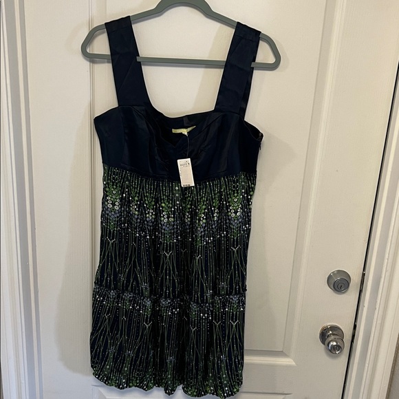 NWT Silk Gianni Bini Green and Navy Dress 12 Originally $148 - Picture 5 of 9